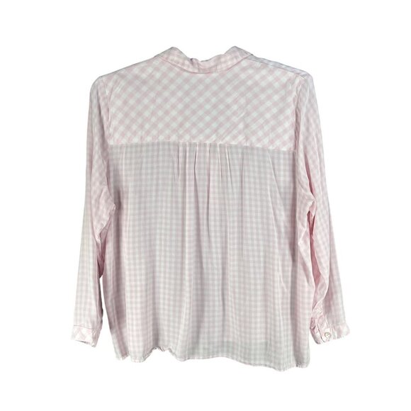 J Jill Womens XL Pink Gingham Popover Blouse Notch Neckline Clean Girl Feminine - Picture 10 of 16